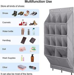 img 2 attached to 👠 Двойной навешиваемый органайзер для обуви Fentec на дверь, вмещающий 12 больших карманов и 2 больших отделения, с 6 крючками, экономящий пространство решение для обуви, кроссовок и предметов домашнего обихода - серый.