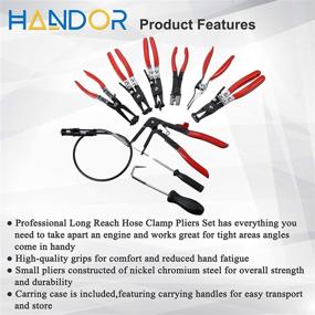 img 2 attached to 🔧 Handor 9pcs Long Reach Hose Clamp Pliers Set for Automotive Coolant, Radiator, Heater, Fuel, Oil, Water Hoses | Auto Tools for Flat or Large Clamps with Band