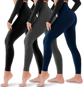 img 4 attached to 🩲 Premium 3 Pack Leggings for Women: Non-Transparent High Waist Tummy Control Yoga Pants for Workouts & Running