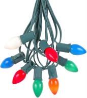 🎄 25-foot indoor/outdoor c7 multi ceramic christmas lights set - opaque christmas bulbs - green wire - outdoor string lights логотип