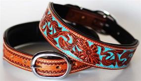 img 1 attached to Hand-Tooled and Painted Cow Leather Western Dog Puppy Collar - ProRider Medium 17''- 21'' (Model 6047)