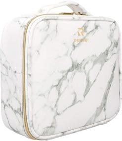 img 4 attached to 💼 Large Marble Makeup Bag: Portable Cosmetic Organizer with Adjustable Dividers for Makeup Brushes and Cosmetics - Travel Train Case with Stylish Marble Pattern