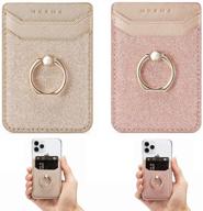 📱 dmaos glitter sands phone card holder wallet with kickstand ring for women – pink + gold: rfid credit wallet with stick-on back grip for iphone, samsung, android and smartphones (2 pieces) logo