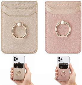 img 4 attached to 📱 DMaos Glitter Sands Phone Card Holder Wallet with Kickstand Ring for Women – Pink + Gold: RFID Credit Wallet with Stick-On Back Grip for iPhone, Samsung, Android and Smartphones (2 Pieces)