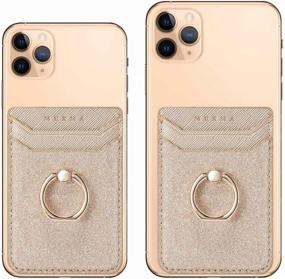 img 2 attached to 📱 DMaos Glitter Sands Phone Card Holder Wallet with Kickstand Ring for Women – Pink + Gold: RFID Credit Wallet with Stick-On Back Grip for iPhone, Samsung, Android and Smartphones (2 Pieces)