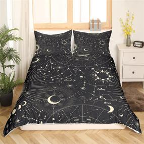 img 2 attached to 🌙 Boho Exotic Sun and Moon Duvet Cover: Galaxy Astrology Bedding Set for Children, Teens - Chic Luxury Zodiac Signs Bedspread Cover