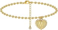 🔶 shownii heart initial gold ankle bracelet for women girls - 14k real gold plated anklet with letter bead foot chain, extension - summer beach gift logo