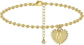 img 4 attached to 🔶 SHOWNII Heart Initial Gold Ankle Bracelet for Women Girls - 14k Real Gold Plated Anklet with Letter Bead Foot Chain, Extension - Summer Beach Gift