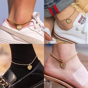 img 1 attached to 🔶 SHOWNII Heart Initial Gold Ankle Bracelet for Women Girls - 14k Real Gold Plated Anklet with Letter Bead Foot Chain, Extension - Summer Beach Gift