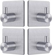 tbmax adhesive hooks towel hook - 4 pack heavy duty stainless steel 🧲 wall hooks for bathroom robes, coats, kitchen utensils, bags - strong adhesion for convenient hanging logo