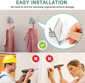 img 2 attached to TBMax Adhesive Hooks Towel Hook - 4 Pack Heavy Duty Stainless Steel 🧲 Wall Hooks for Bathroom Robes, Coats, Kitchen Utensils, Bags - Strong Adhesion for Convenient Hanging