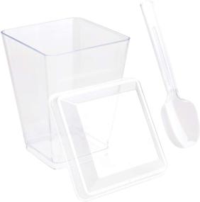 img 4 attached to 🥤 Tosnail 50 Pack 5 Oz Clear Plastic Dessert Tumbler Cups with Lids and Tasting Spoons - Tall Square Design