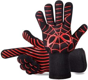 img 4 attached to 🔥 Защитные перчатки и прихватки для гриля с узором Человека-паука - стойкие к жару до 932°F
