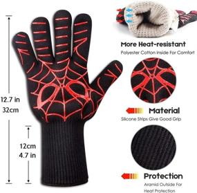 img 2 attached to 🔥 Защитные перчатки и прихватки для гриля с узором Человека-паука - стойкие к жару до 932°F