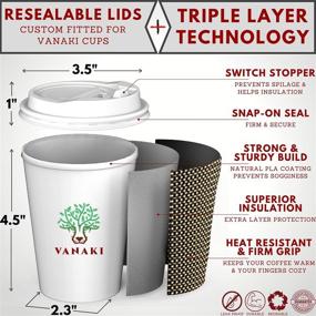 img 3 attached to ☕ VANAKI 85 Sets - 12 Oz Disposable Paper Coffee Cups with Lids + Wooden Stirrers + [BONUS] Cup Carriers - Triple Layer Insulated Togo Hot Cups - Leak Proof Reusable Paper Cup and Lid - Fully Recyclable: The Ultimate Coffee On-The-Go Solution!