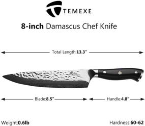 img 3 attached to 🔪 TEMEXE 8 inch Chef Knife - Premium Kitchen Utility Knife with VG-10 67 Layers Damascus Steel Blade, Ultra Sharp Cutting & Chopping, Full Tang G10 Handle, Razor Sharpness, Excellent Edge Retention