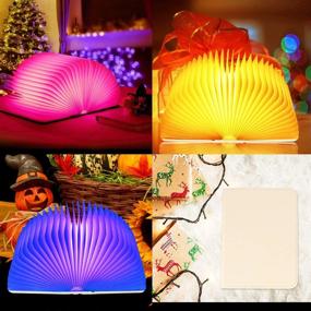 img 1 attached to XIUDI 8 Colors Large Folding Book Lamp - Portable Desk Light with USB Rechargeable Night Light - Novelty LED Paper Lantern in Large Beige (Size 8.6×6.3×1in)