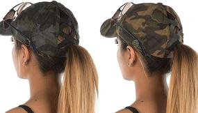 img 1 attached to Funky Junque Women's Ponytail Messy Bun Side Buttons Criss Cross Baseball Cap