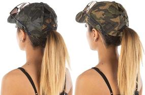 img 2 attached to Funky Junque Women's Ponytail Messy Bun Side Buttons Criss Cross Baseball Cap