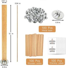 img 3 attached to 🕯️ 100 Pcs Thickened Wood Candle Wicks with Iron Stand & 100 Pcs Warning Labels - Visgaler Natural Smokeless Candle Making Wicks, Environmentally-Friendly
