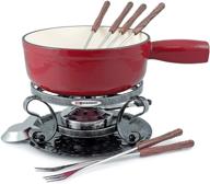 swissmar lugano 2-quart cherry red cast iron cheese fondue set, 9-piece logo