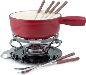 img 4 attached to Swissmar Lugano 2-Quart Cherry Red Cast Iron Cheese Fondue Set, 9-Piece