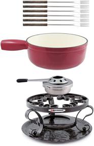 img 3 attached to Swissmar Lugano 2-Quart Cherry Red Cast Iron Cheese Fondue Set, 9-Piece