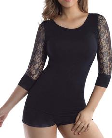 img 4 attached to 👚 Breathable Bamboo Slimming Shirt with 3/4 Long Sleeve Lace Top for Women