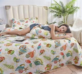 img 3 attached to 🌊 Coastal Ocean Quilts Set Starfish Conch Seashell Decor Reversible Bedspread Coverlet Set Super Soft Lightweight All-Season Quilt - Beach Bedding 3 Piece Twin Size (68" 86") in Green