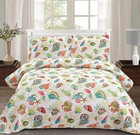 img 4 attached to 🌊 Coastal Ocean Quilts Set Starfish Conch Seashell Decor Reversible Bedspread Coverlet Set Super Soft Lightweight All-Season Quilt - Beach Bedding 3 Piece Twin Size (68" 86") in Green