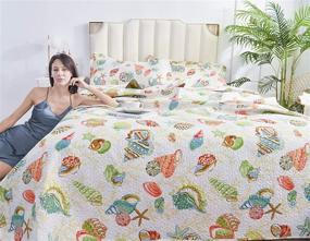 img 2 attached to 🌊 Coastal Ocean Quilts Set Starfish Conch Seashell Decor Reversible Bedspread Coverlet Set Super Soft Lightweight All-Season Quilt - Beach Bedding 3 Piece Twin Size (68" 86") in Green