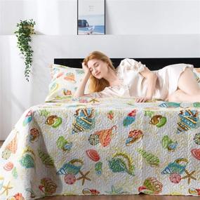 img 1 attached to 🌊 Coastal Ocean Quilts Set Starfish Conch Seashell Decor Reversible Bedspread Coverlet Set Super Soft Lightweight All-Season Quilt - Beach Bedding 3 Piece Twin Size (68" 86") in Green