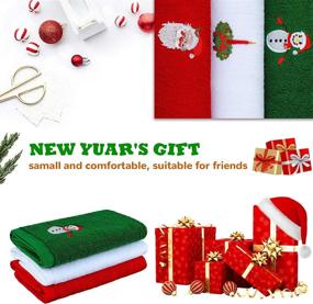 img 1 attached to 🎄 ELCOHO 3 Pack Christmas Hand Towels Washcloths - 100% Pure Cotton Towels Set with Festive Christmas Pattern Design, Perfect Bathroom Decorative and Dish Towels Gift Set (Red, Green, White)