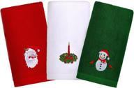 🎄 elcoho 3 pack christmas hand towels washcloths - 100% pure cotton towels set with festive christmas pattern design, perfect bathroom decorative and dish towels gift set (red, green, white) logo