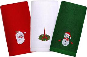 img 4 attached to 🎄 ELCOHO 3 Pack Christmas Hand Towels Washcloths - 100% Pure Cotton Towels Set with Festive Christmas Pattern Design, Perfect Bathroom Decorative and Dish Towels Gift Set (Red, Green, White)