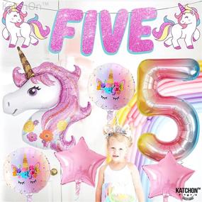 img 2 attached to 🦄 Unicorn 5th Birthday Decorations Girl - Glitter Five Banner, 40 Inch Number 5 Balloon, Giant 43 inch Unicorn Balloon: Perfect Unicorn Decorations for Birthday Party & Girls' Birthday Celebration