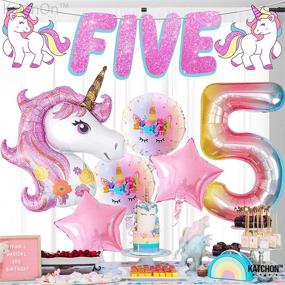 img 3 attached to 🦄 Unicorn 5th Birthday Decorations Girl - Glitter Five Banner, 40 Inch Number 5 Balloon, Giant 43 inch Unicorn Balloon: Perfect Unicorn Decorations for Birthday Party & Girls' Birthday Celebration