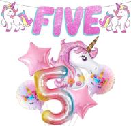 🦄 unicorn 5th birthday decorations girl - glitter five banner, 40 inch number 5 balloon, giant 43 inch unicorn balloon: perfect unicorn decorations for birthday party & girls' birthday celebration logo