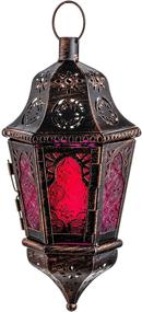 img 4 attached to 🏮 Exquisite Moroccan Style Candle Lantern: Vintage Decor for Home & Patio, Metal Christmas Candle Holders - Purple