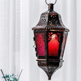 img 3 attached to 🏮 Exquisite Moroccan Style Candle Lantern: Vintage Decor for Home & Patio, Metal Christmas Candle Holders - Purple