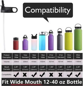 img 3 attached to Premium Straw Lid Replacement for Wide Mouth Water Bottles - Compatible with AKSL Water Bottle Flask - Includes Straws, Brush, and Fixed Handle - Black