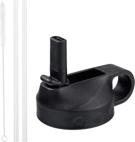 img 4 attached to Premium Straw Lid Replacement for Wide Mouth Water Bottles - Compatible with AKSL Water Bottle Flask - Includes Straws, Brush, and Fixed Handle - Black