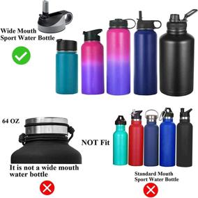 img 2 attached to Premium Straw Lid Replacement for Wide Mouth Water Bottles - Compatible with AKSL Water Bottle Flask - Includes Straws, Brush, and Fixed Handle - Black