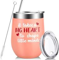 🎁 premium christmas teacher gifts: 12 oz stainless steel wine tumbler with lid & straws – perfect teacher appreciation gifts for women teacher professor. ideal for christmas stocking stuffers, birthdays & anniversaries logo