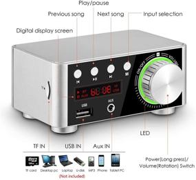 img 3 attached to Nobsound 100W Bluetooth 5.0 Усилитель мощности - Hi-Fi стерео класса D, аудиоусилитель, 2.0-канальный беспроводной приемник, плеер без потерь, домашние колонки TF USB (серебристый)