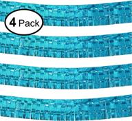 🎉 pack of 4 turquoise foil fringe garlands - shiny 10 ft metallic tinsel banners, perfect for parade floats, bridal shower, bachelorette, wedding, birthday, christmas decor, and wall hanging drapes логотип