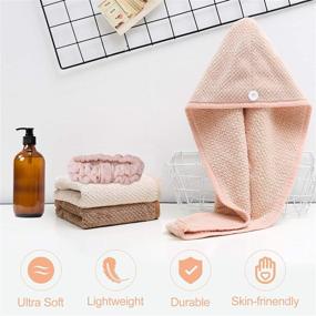 img 3 attached to 🎀 EEEKit Microfiber Hair Towel Wrap for Women - Quick Drying Super Absorbent Hair Turban with Button for Curly, Long & Thick Hair (Pink, Beige, Coffee) Including Headband