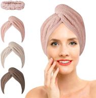 🎀 eeekit microfiber hair towel wrap for women - quick drying super absorbent hair turban with button for curly, long & thick hair (pink, beige, coffee) including headband logo