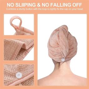 img 1 attached to 🎀 EEEKit Microfiber Hair Towel Wrap for Women - Quick Drying Super Absorbent Hair Turban with Button for Curly, Long & Thick Hair (Pink, Beige, Coffee) Including Headband