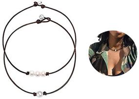 img 1 attached to Single Choker Necklace Leather Brown 14